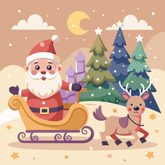 Fototapeta premium Santa Claus with his reindeer in Christmas vector illustration santa