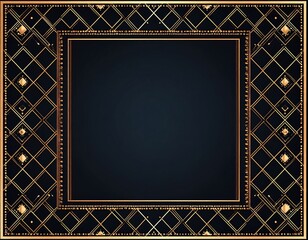 Obraz premium Ornate square frame with a dark gradient center. Featuring a geometric lattice design, outlined in gold, creating a vintage aesthetic