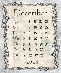 Vintage style monthly calendar 2026 year poster