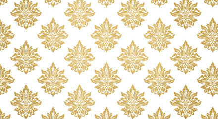 Elegant Gold Damask Pattern on White Background, Classic Baroque Design Texture