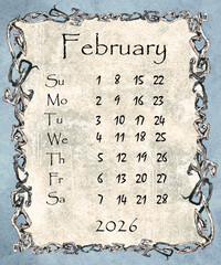 Vintage style monthly calendar 2026 year poster