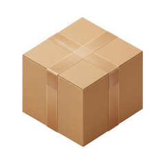Isometric cardboard shipping box with clear tape on surface