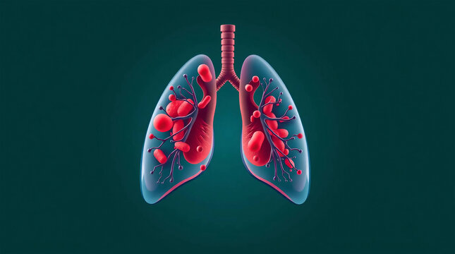 3D illustration of a lung with red inflammation and swollen air sacs overwhelmed