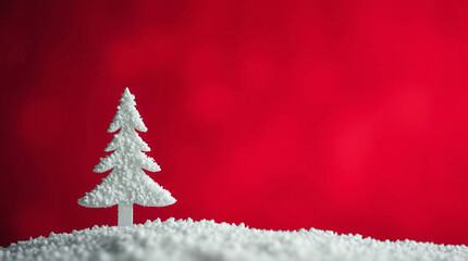 Christmas tree in the snow on a red background. 3d rendering