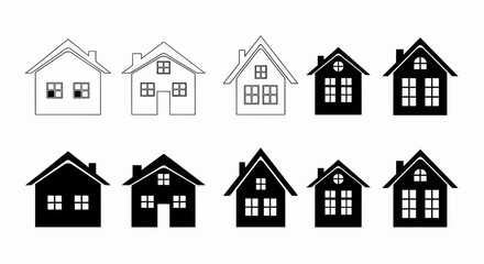 Fototapeta premium A diverse set of house icons in outline and silhouette styles. A simple vector illustration for real estate