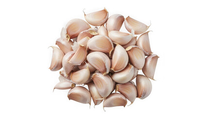 Pile of fresh garlic cloves isolated on transparent background for cooking