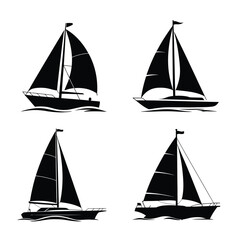 Four black silhouette sailboats on white background