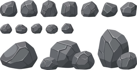 Assortment of grey stone and rock illustrations