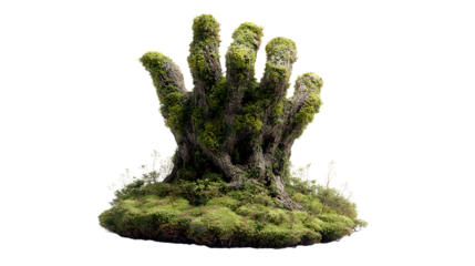 Handshaped mound of moss and vegetation, reaching upwards isolated on transparent background