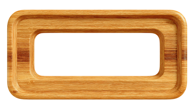 Rectangular wooden frame with rounded corners isolated on transparent background