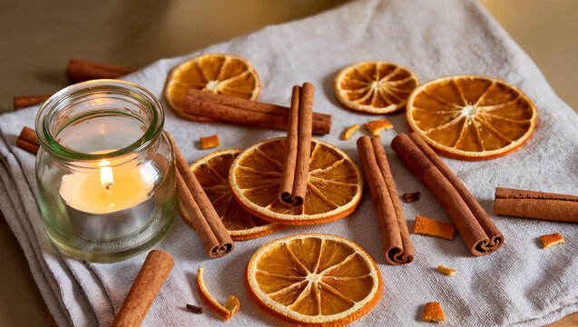 Cozy seasonal warmth with dried oranges and cinnamon