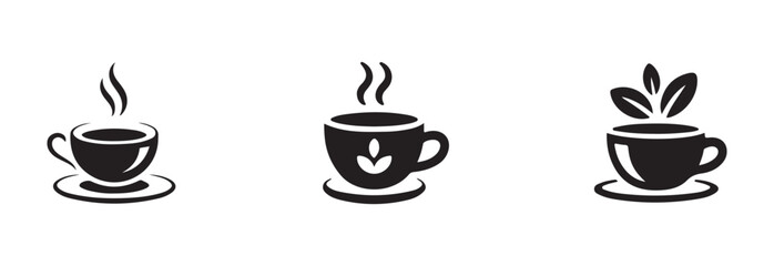 Coffee cup icon set, cup coffee with steam, cup a coffee sign, cup a coffee symbol, vector Illustration EPS 10.