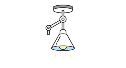 Illustration of a modern adjustable ceiling light fixture with a conical shade and visible light.