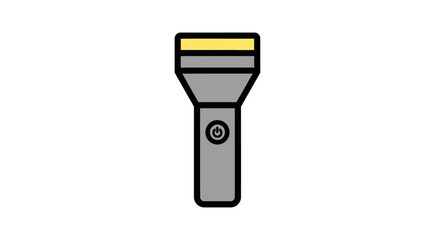 A simple illustration of a gray flashlight with a yellow light area, isolated on a white background.