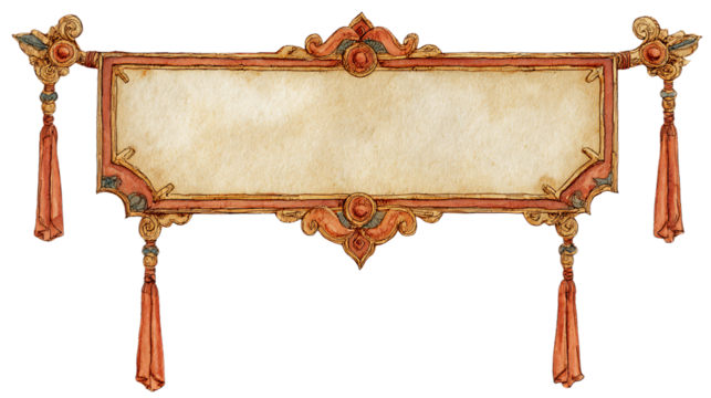 Ornate vintage banner with tassels isolated on transparent background - Powered by Adobe