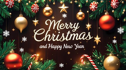 Classic Merry Christmas and Happy New Year Greeting