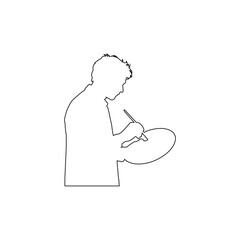 Artist painting with brush and palette outline