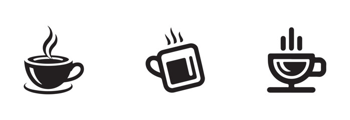 Modern coffee cup icon set,  silhouette collection with steam,  symbols cup cafe logo, vector illustration EPS 10.