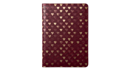 Burgundy Journal with Gold Heart Pattern notebook diary isolated on a transparent background