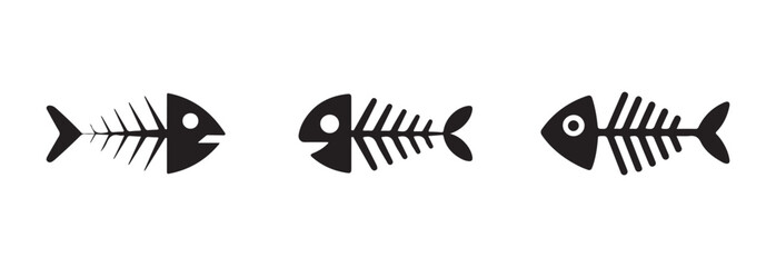 Simple fish bone icon, fish bone logo, fishbone silhouette swimming, silhouette fish vector icon, vector illustration EPS 10