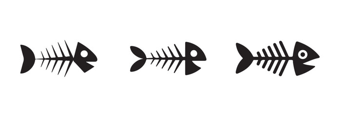 Fish bone icon set, fish skeleton logo icon, fish bone silhouette vector set, fish skeleton, vector illustration EPS 10.