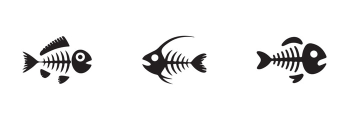 Simple fish bone icon, fish bone logo, fishbone silhouette swimming, silhouette fish vector icon, vector illustration EPS 10