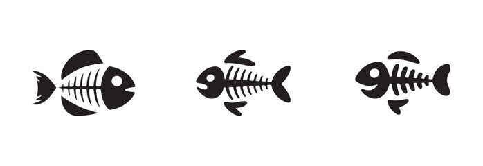 Fish bone icon set, fish skeleton logo icon, fish bone silhouette vector set, fish skeleton, vector illustration EPS 10.
