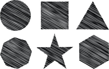 Six Black Scribbled Geometric Shapes On White Background texture