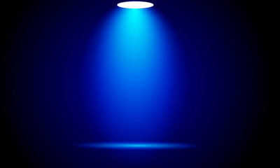 Single Blue Spotlight Beam Shining Down On Dark Background vector illustration