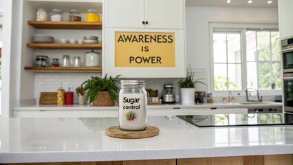 Glass Jar on Kitchen Counter with Sugar Control Label