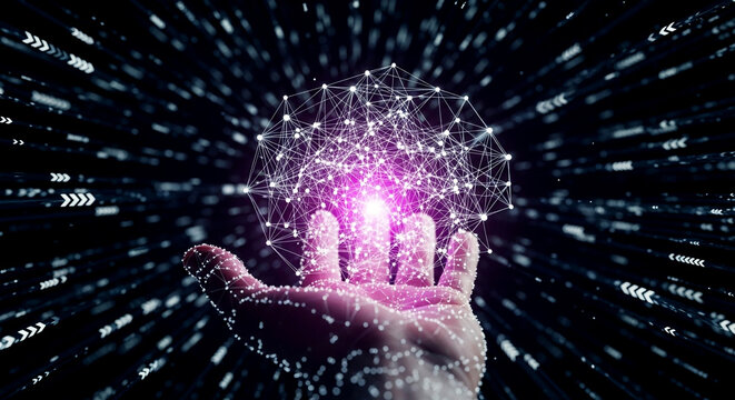 Unlock future tech insights with human touch, explore digital networks and data science innovations with this stunning visualization