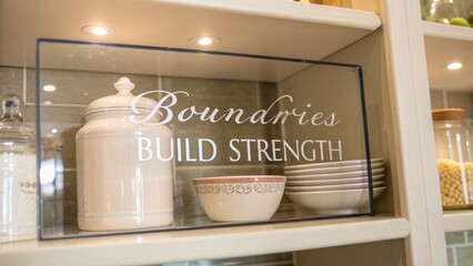 Jar and Bowls on a Kitchen Shelf with a Neutral Tone