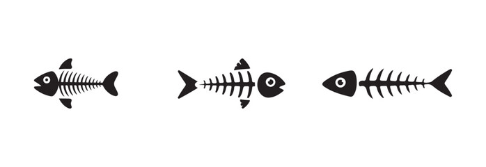 Fish bone symbol, various fish bone skeletons, fish bone collection for web, mobile apps, vector illustration EPS 10.
