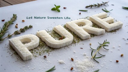 Sugar Art Spelling Out Pure Surrounded by Herbs