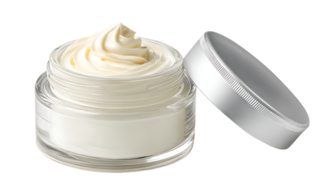 Jar of cream with lid on transparent background