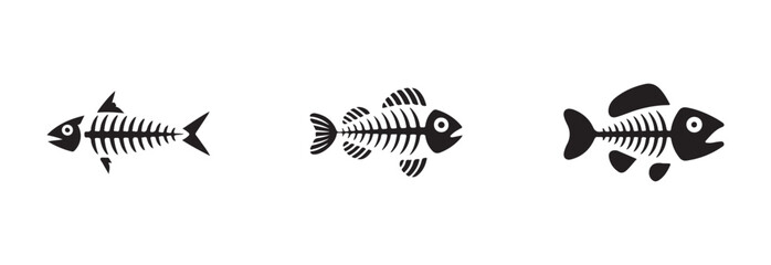 Fish bone icon set, fish skeleton logo icon, fish bone silhouette vector set, fish skeleton, vector illustration EPS 10.