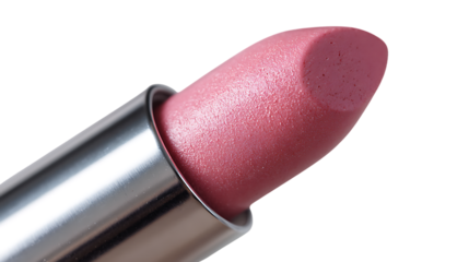 Close up of a pink lipstick with a shimmering finish isolated on transparent background