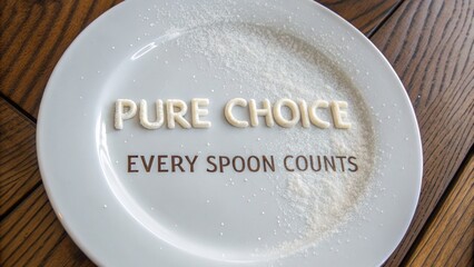 Sugar writing Pure Choice on a white plate
