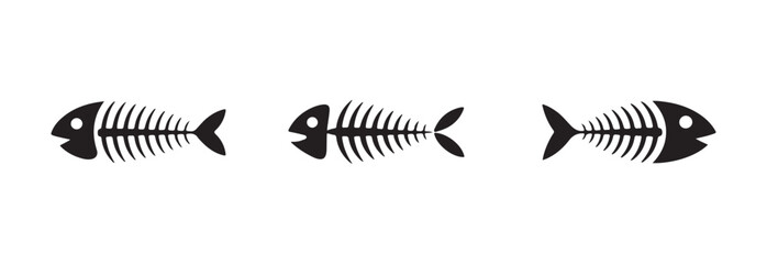 Simple fish bone icon, fish bone logo, fishbone silhouette swimming, silhouette fish vector icon, vector illustration EPS 10