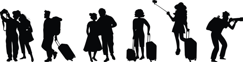 Tourists go sightseeing and take photos in travel