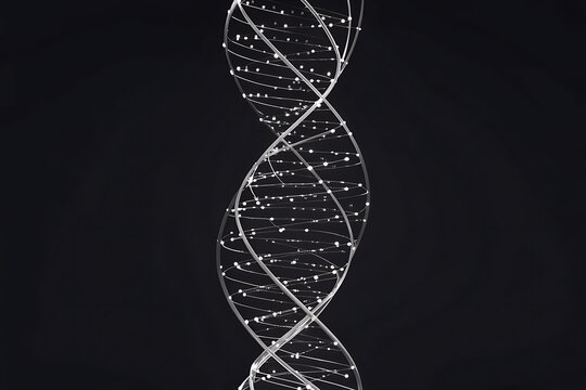 Abstract glowing dna helix structure with intricate detail against black background