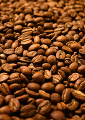 Roasted Coffee beans texture. Espresso ingredient. Food and drinks background