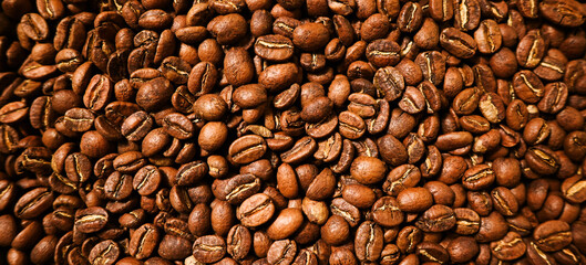 Roasted Coffee beans texture. Espresso ingredient. Food and drinks background