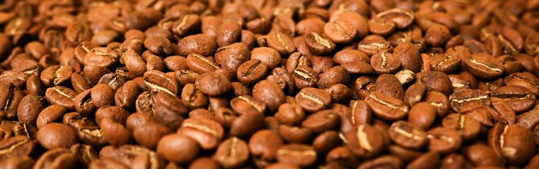 Roasted Coffee beans texture. Espresso ingredient. Food and drinks background