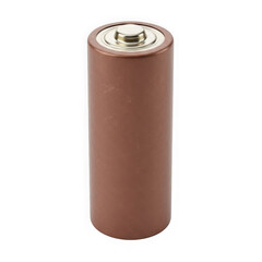 Single brown cylindrical battery standing upright, power source
