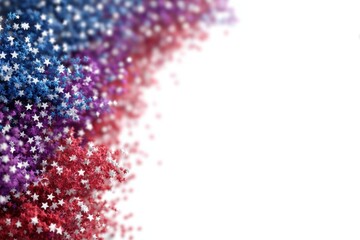 Colorful star confetti in red, white, and blue on a white background