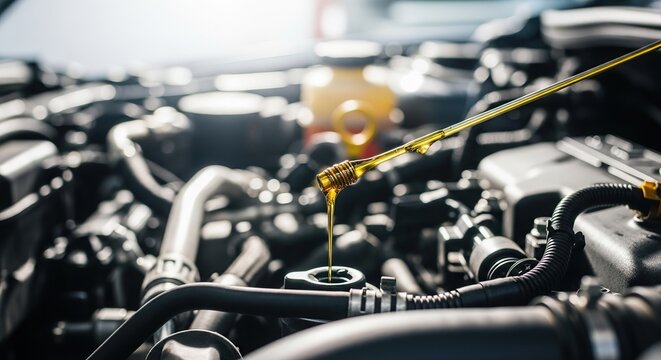 Checking car engine oil level with dipstick