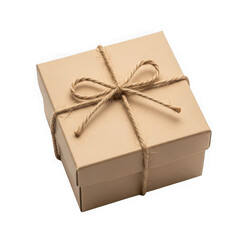 Kraft paper gift box tied with natural rustic twine bow present