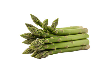 Vibrant green fresh asparagus spears, tightly bundled, standing upright against a transparent background with copy space, soft studio lighting, macro lens detail, healthy food concept
