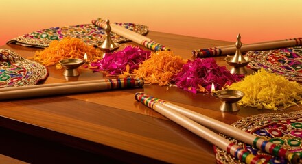 Festive Garba Celebration with Vibrant Colors and Traditional Elements Display